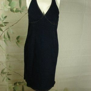 Like New Gas Co Stretch Denim Halter Dress Dark Wash Size 9 Summer Jean Dress